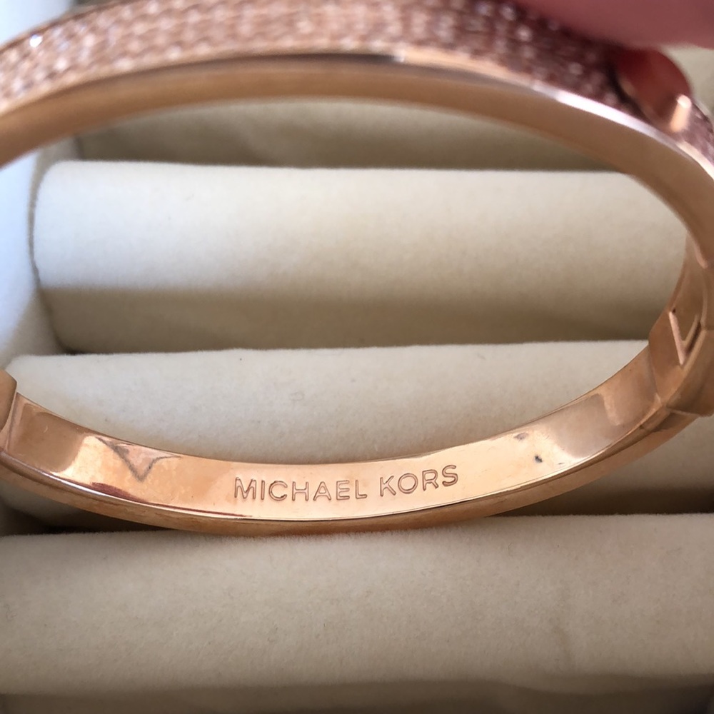 Michael Kors Rose Gold Crystal Bracelet 6.75β Chunky Heavy Statement Bling - Picture 2 of 5